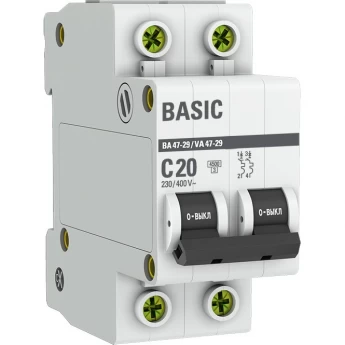 Автоматический выключатель EKF BASIC 2P 20А (C) 4,5кА ВА 47-29