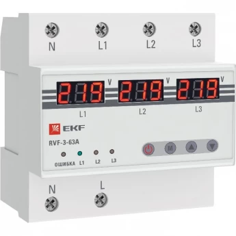 Реле выбора фаз с дисплеем EKF PROXIMA RVF-3-63А