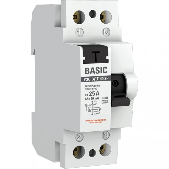 Устройство защитного отключения УЗО EKF Basic ВД-40 2P 25А/30мА электронный elcb-2-25-30e-sim Устройство защитного отключения УЗО EKF Basic ВД-40 2P 25А/30мА электронный elcb-2-25-30e-sim