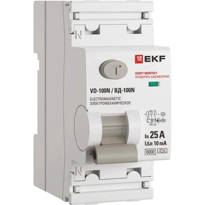 Выключатель дифференциального тока EKF ВД-100N 2P, 25А, 100мА, A, электромеханический, 6кА PROXIMA 0 E1026MA2510 Выключатель дифференциального тока EKF ВД-100N 2P, 25А, 100мА, A, электромеханический, 6кА PROXIMA 0 E1026MA2510